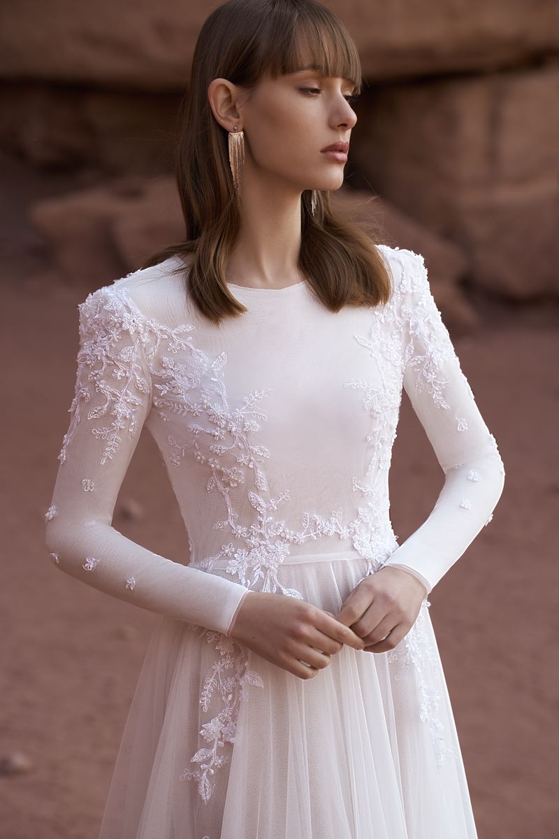 Embroidered Dusk — sheer floral embroidery in warm light
