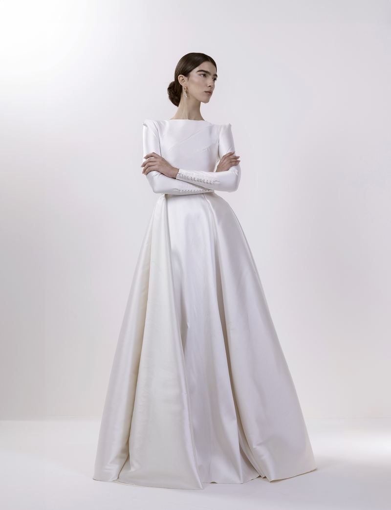 Silk Sovereign — minimalist silk gown with boat neckline
