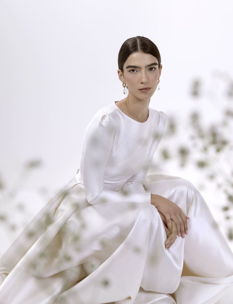 Morning Light — seated bridal portrait in silk