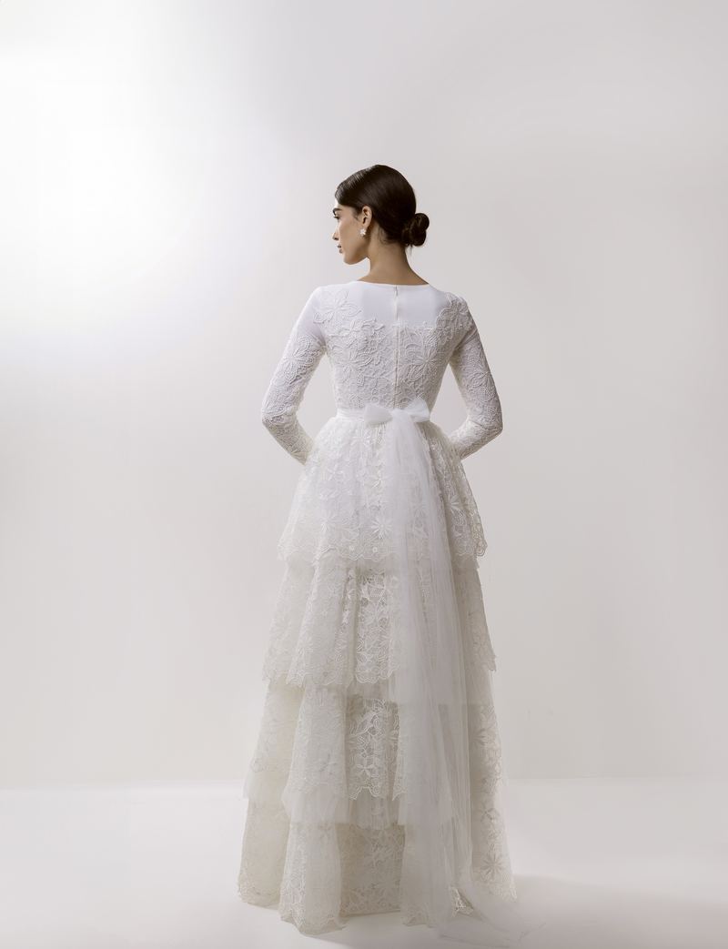 Tiered Reverie — tiered lace skirt seen from the back