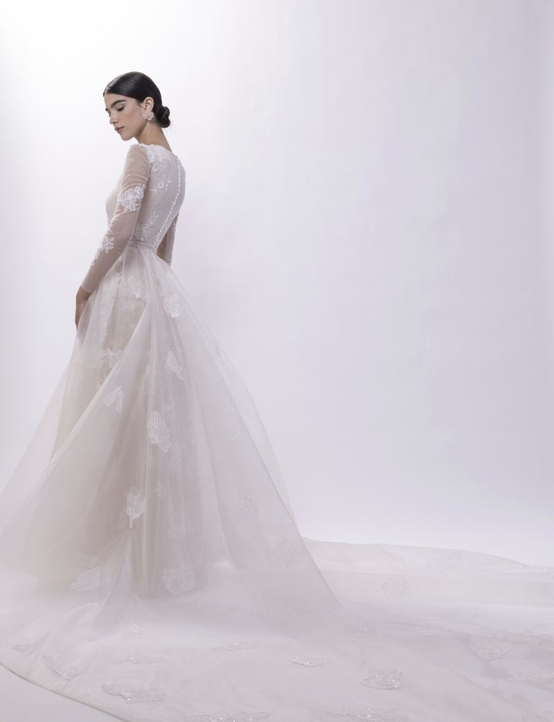 Garden Trace — sheer embroidered gown with botanical lace